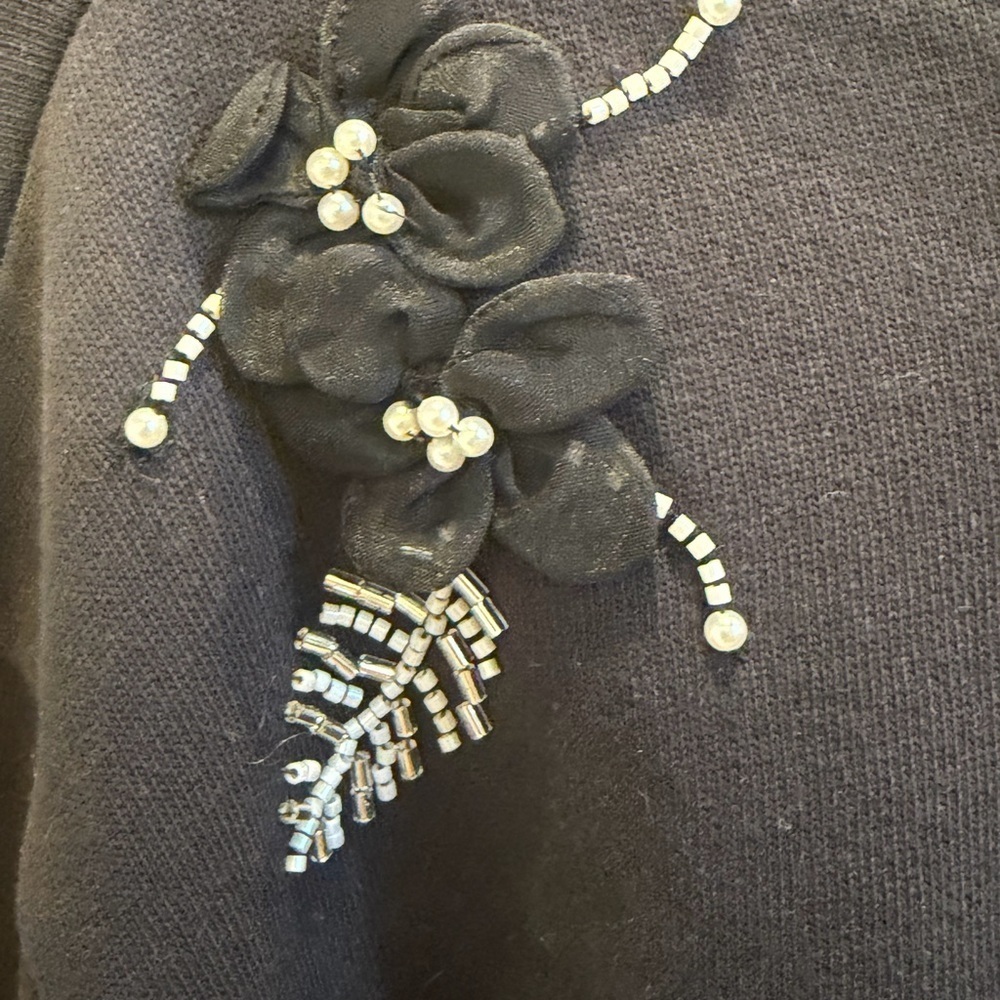 NWT new small Anthropologie Black Embellished Crew-Neck Sweatshirt beaded - Picture 8 of 17
